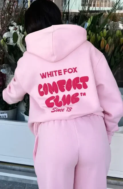 White Fox Oversized Pink Hoodie