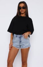 White Fox Push My Buttons Denim Shorts Mid Blue