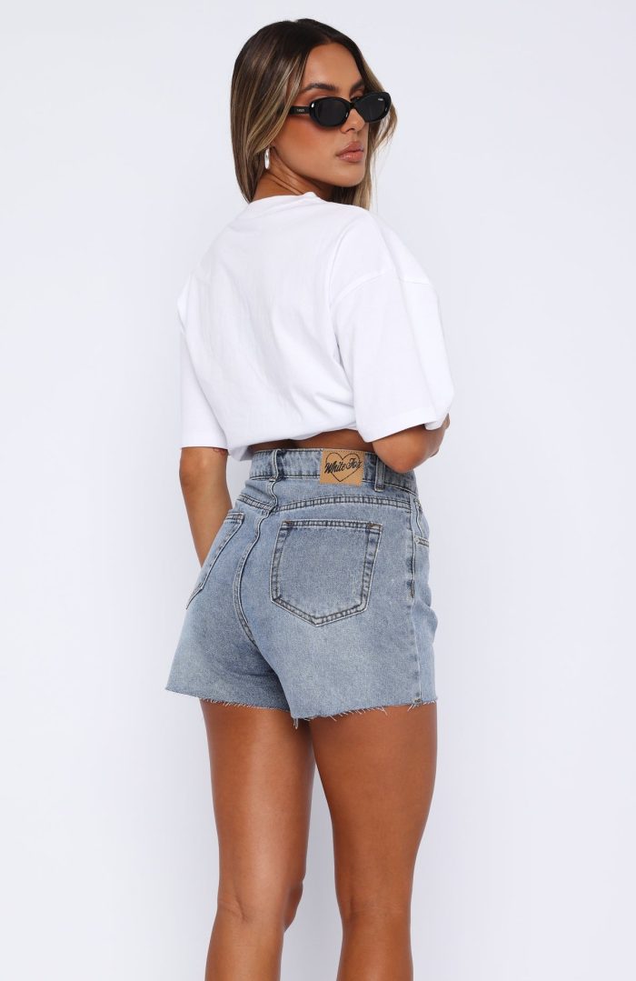 White Fox Sweet Serenity Denim Shorts Mid Blue